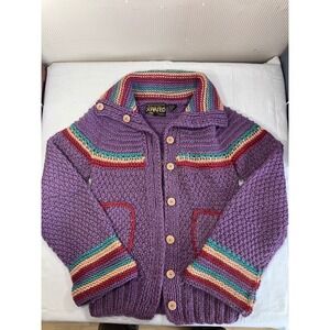 Arianna for X-RATED Handmade Chunky Knit Cardigan Purple Striped Large Vintage
